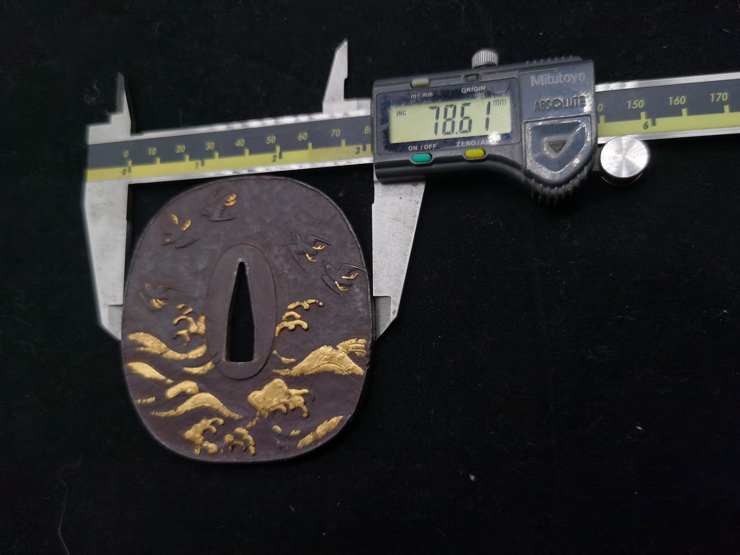 Japanese Wave and Birds Pattern Tsuba for Katana and Wakziashi Edo Period Antique A048