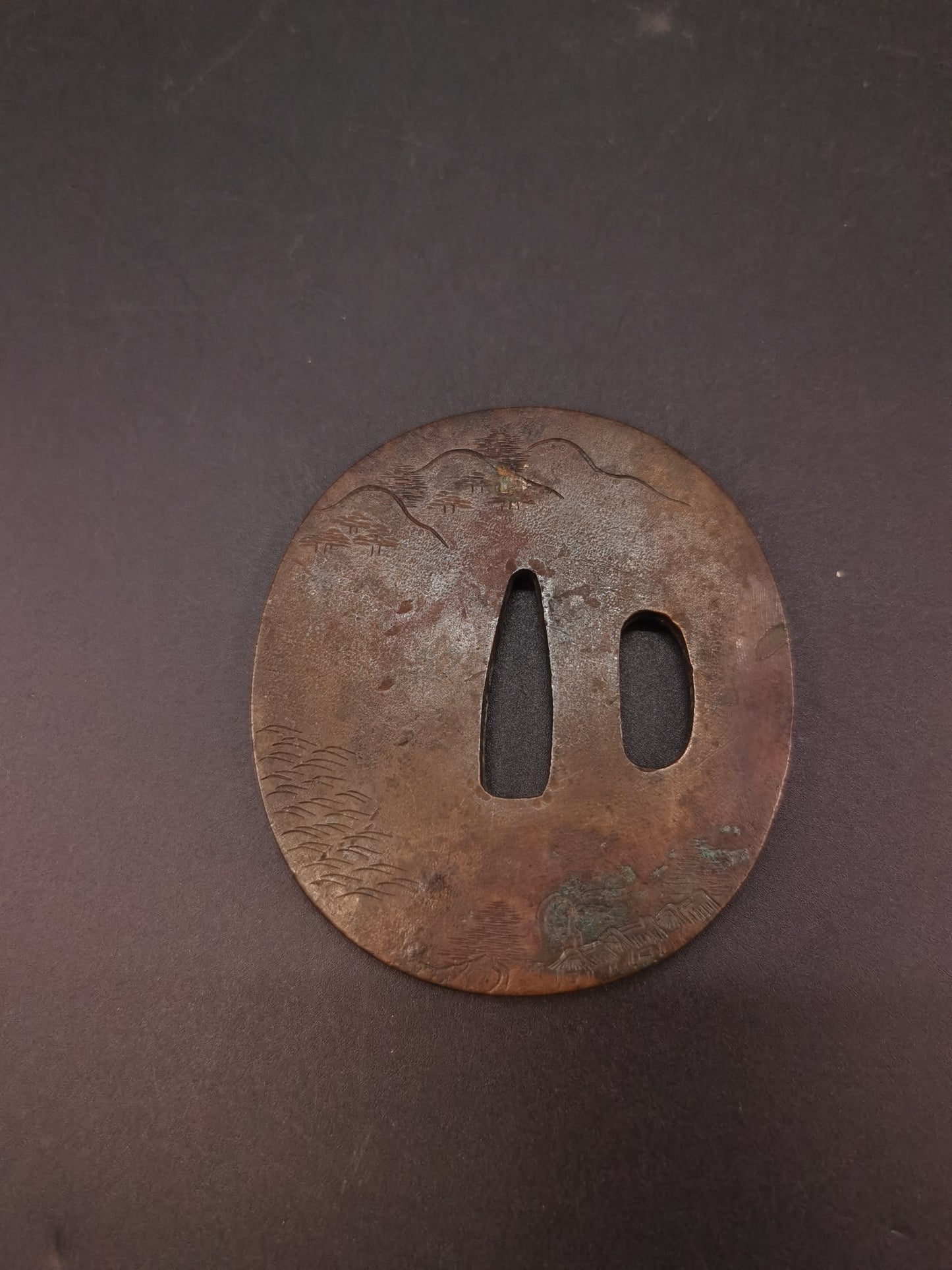 Japanese Landscape Tsuba for Katana and Wakziashi Edo Period Antique A217