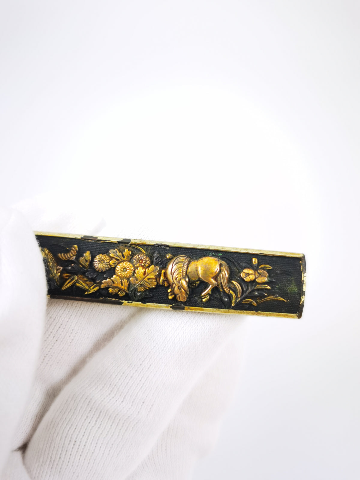 Japanese Sword Fitting Grass and Steed motif kozuka for Wakzaishi and Tanto Edo Period Antique D149