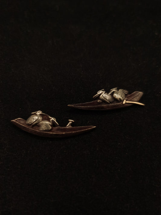 Japanese Type Silver Cormorant Pattern Menuki for wakziashi Y040
