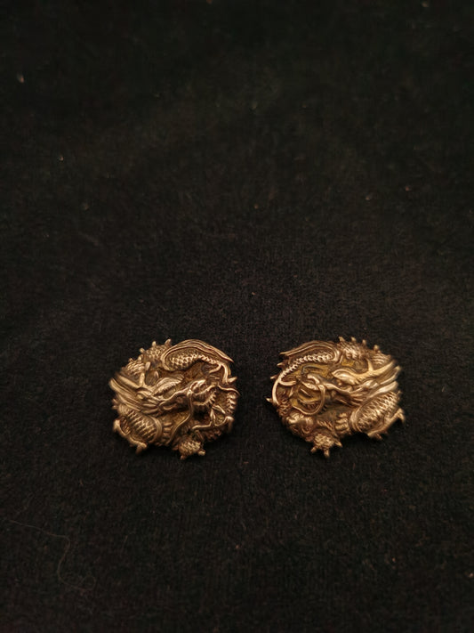 Japanese Type Big Golden Round Dragon Menuki for Katana Wakziashi Tanto Y096