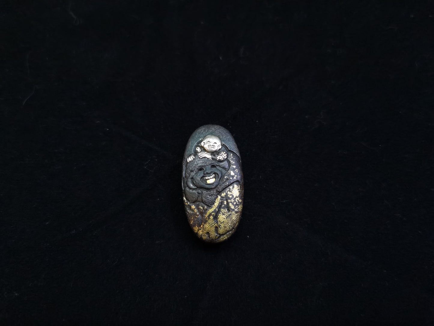 Japanese Hotei with Children Single Kashira for Katana Wakziashi Edo Period Antique G007