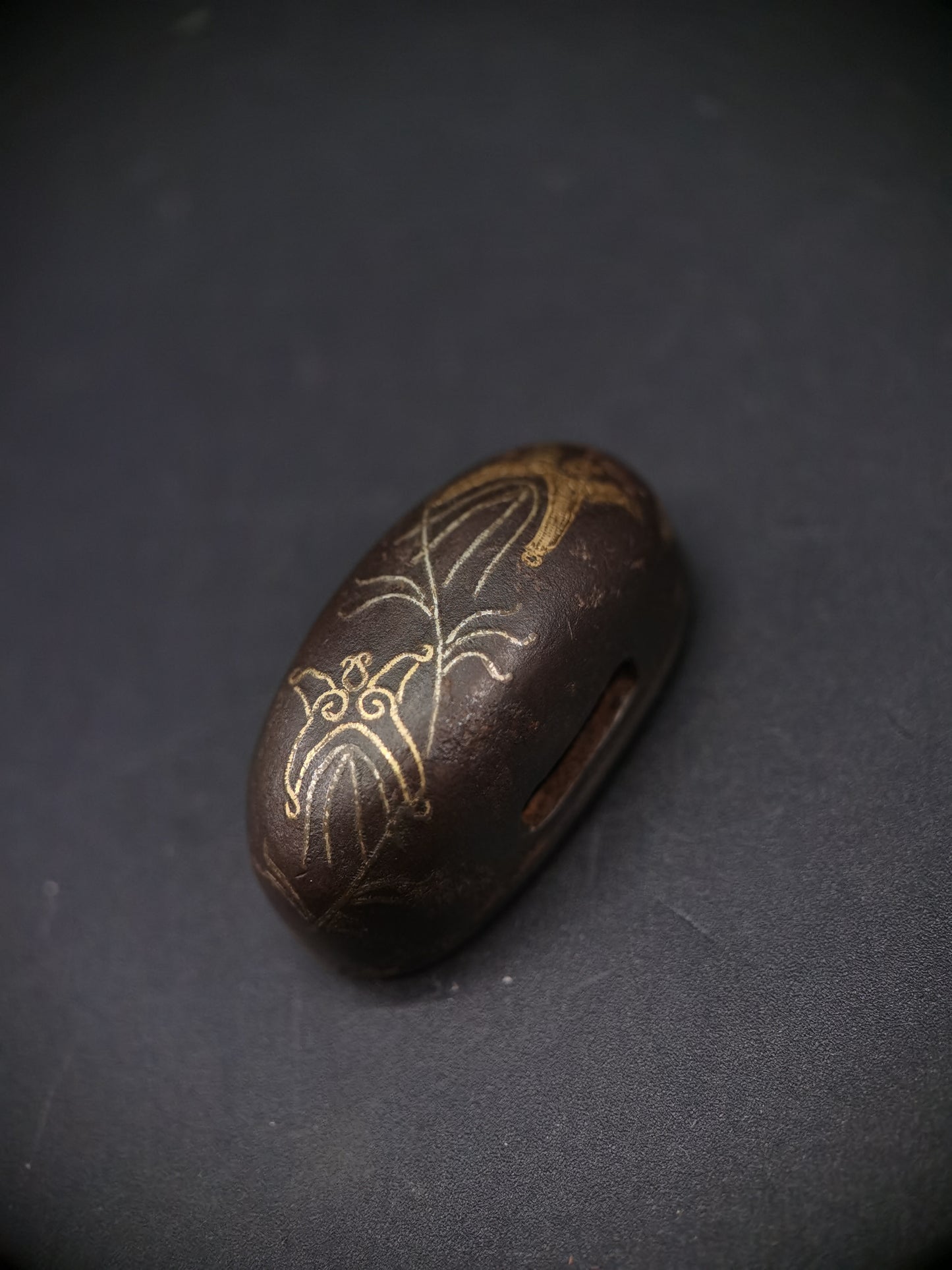 Japanese Flower Pattern Single Kashira for Katana Wakziashi Edo Period Antique G022