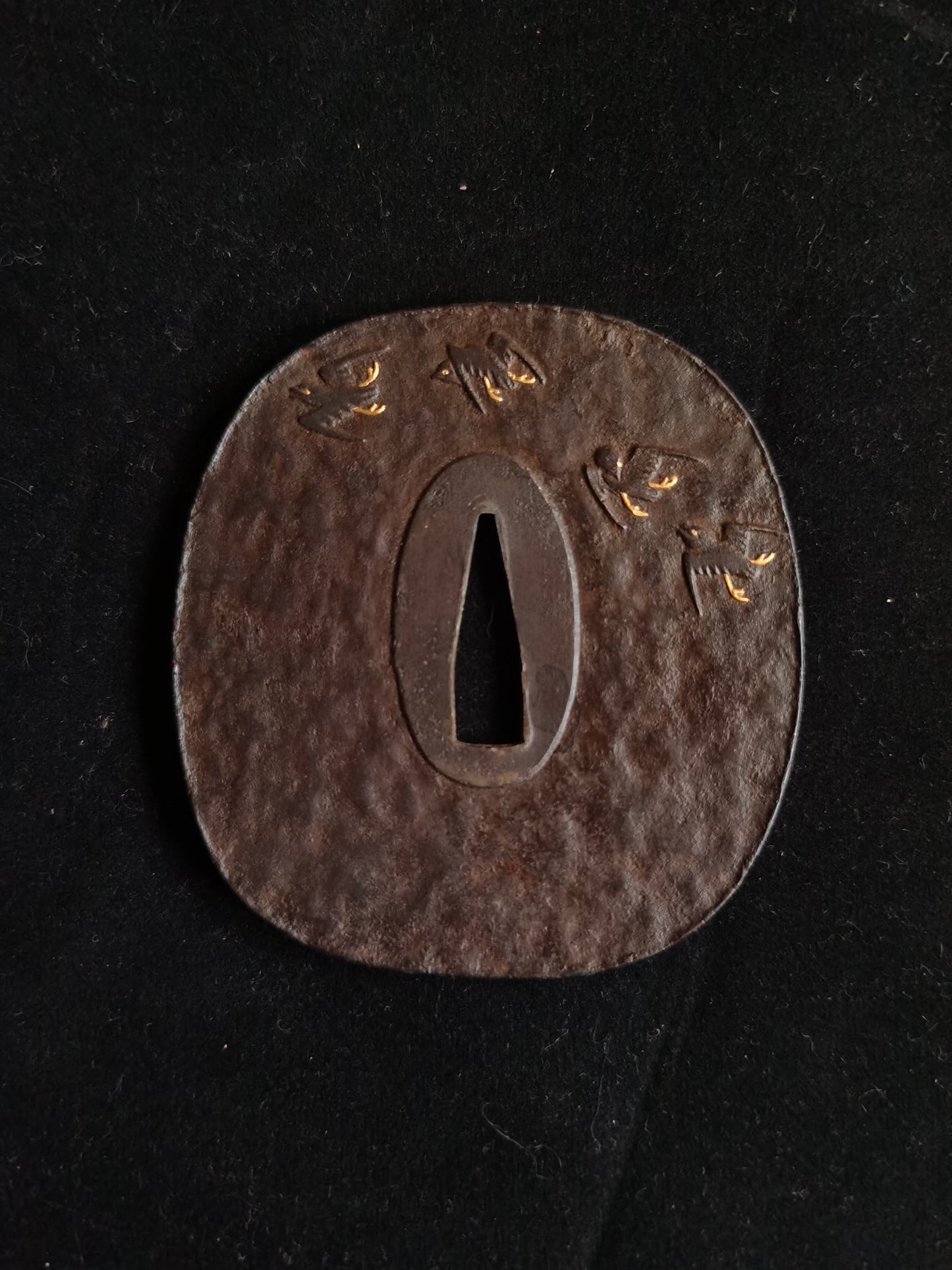 Japanese Wave and Birds Pattern Tsuba for Katana and Wakziashi Edo Period Antique A048