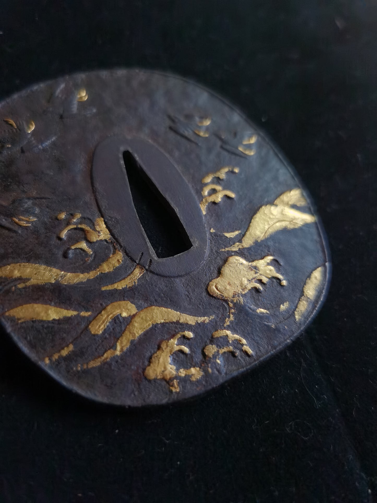 Japanese Wave and Birds Pattern Tsuba for Katana and Wakziashi Edo Period Antique A048