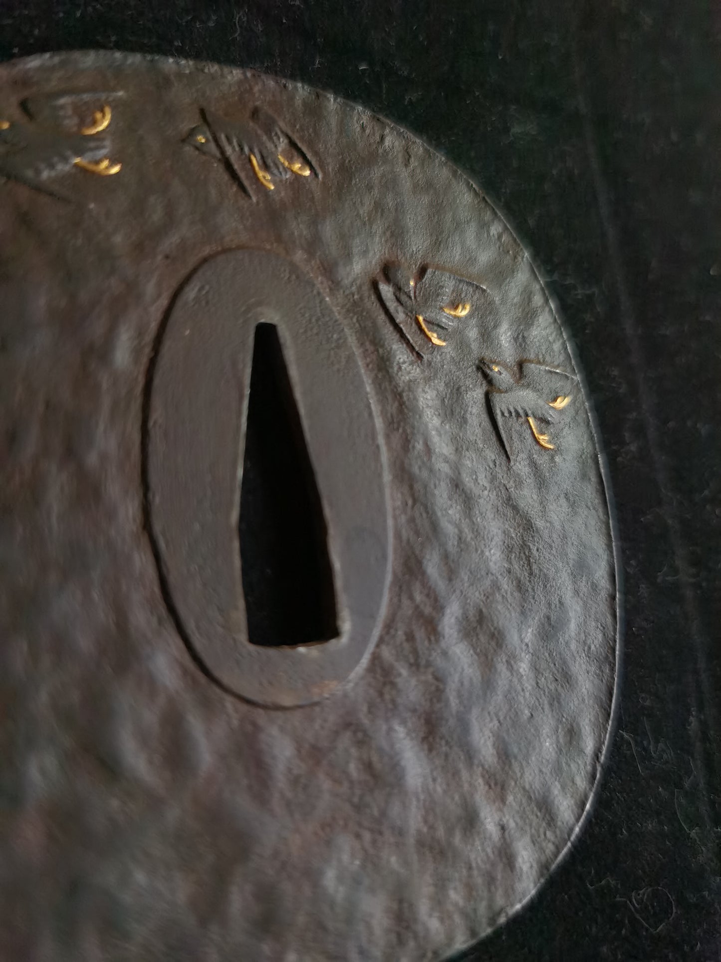 Japanese Wave and Birds Pattern Tsuba for Katana and Wakziashi Edo Period Antique A048