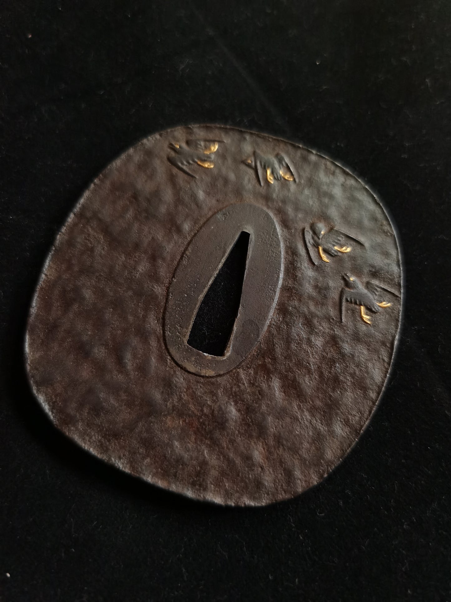 Japanese Wave and Birds Pattern Tsuba for Katana and Wakziashi Edo Period Antique A048