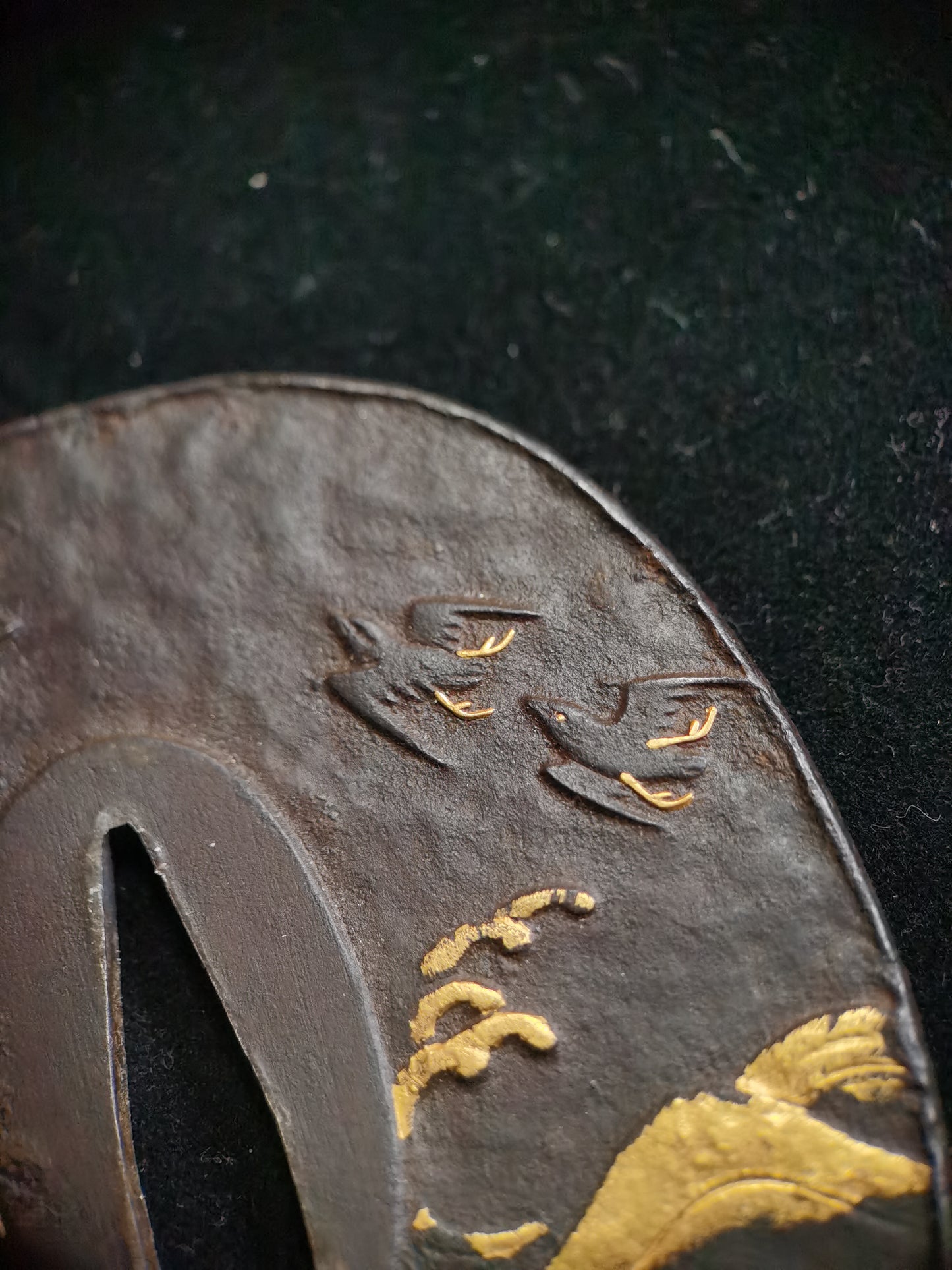 Japanese Wave and Birds Pattern Tsuba for Katana and Wakziashi Edo Period Antique A048