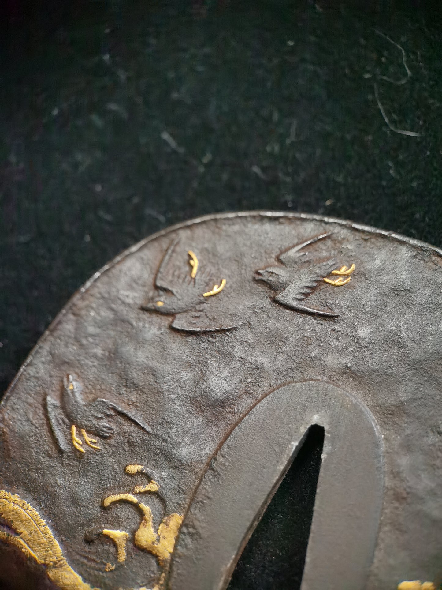 Japanese Wave and Birds Pattern Tsuba for Katana and Wakziashi Edo Period Antique A048