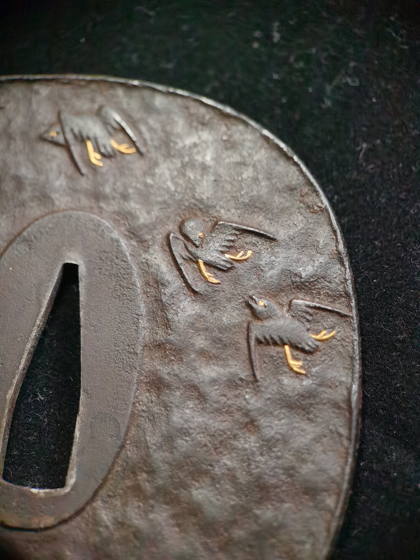 Japanese Wave and Birds Pattern Tsuba for Katana and Wakziashi Edo Period Antique A048
