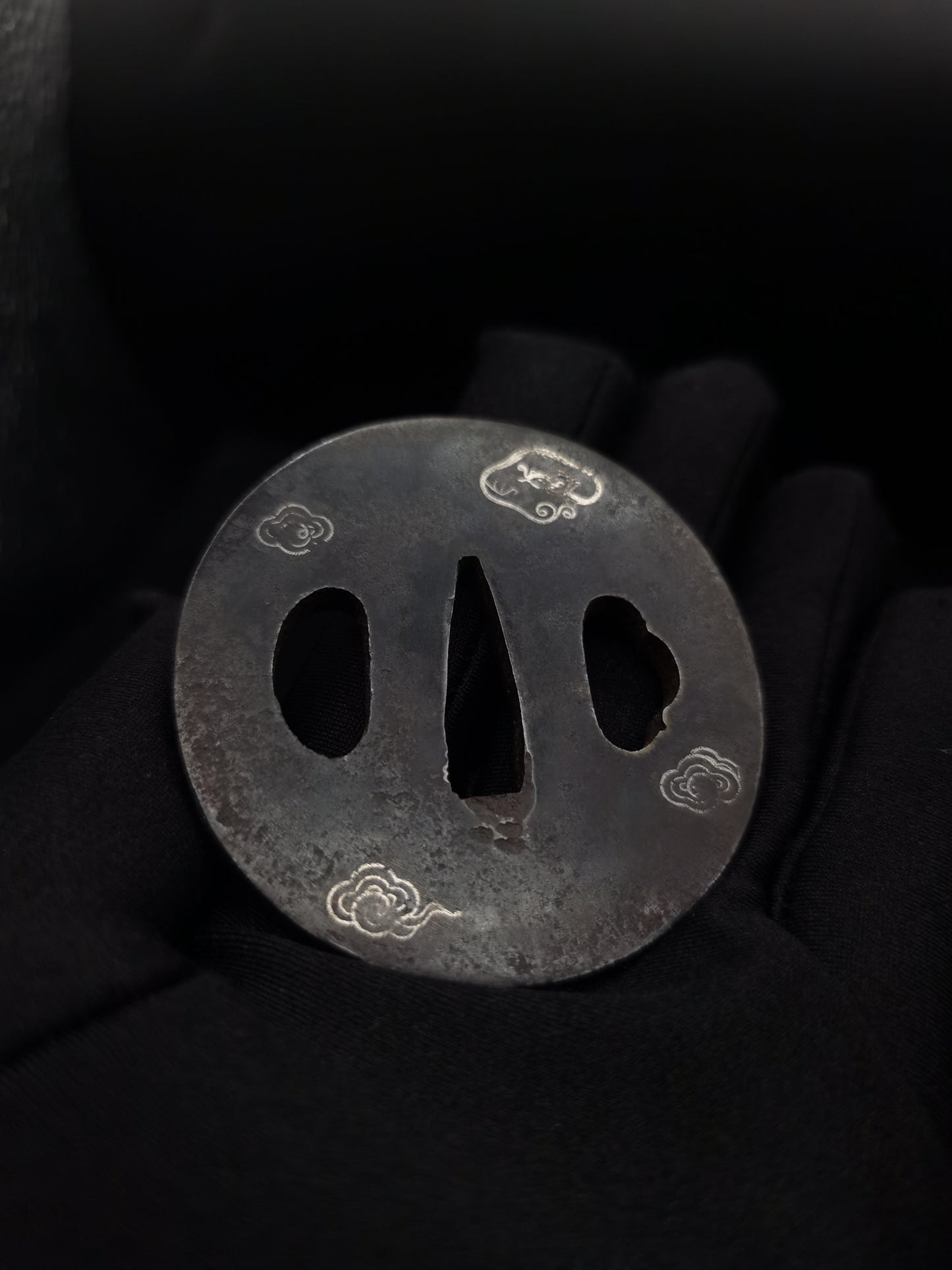 Japanese Silver Rain Dragon Tsuba for Wakziashi Tanto Edo Period Antique A049