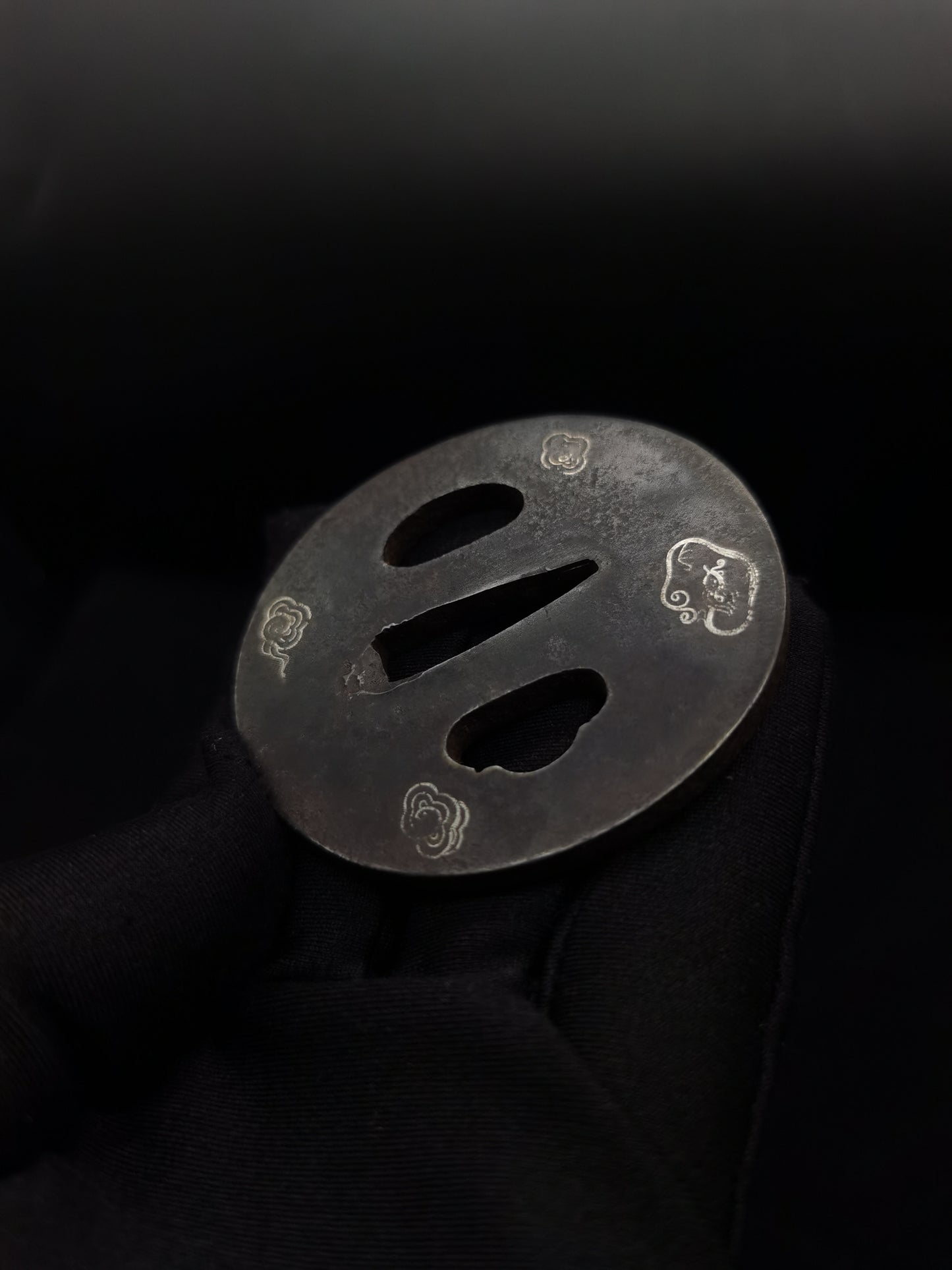Japanese Silver Rain Dragon Tsuba for Wakziashi Tanto Edo Period Antique A049
