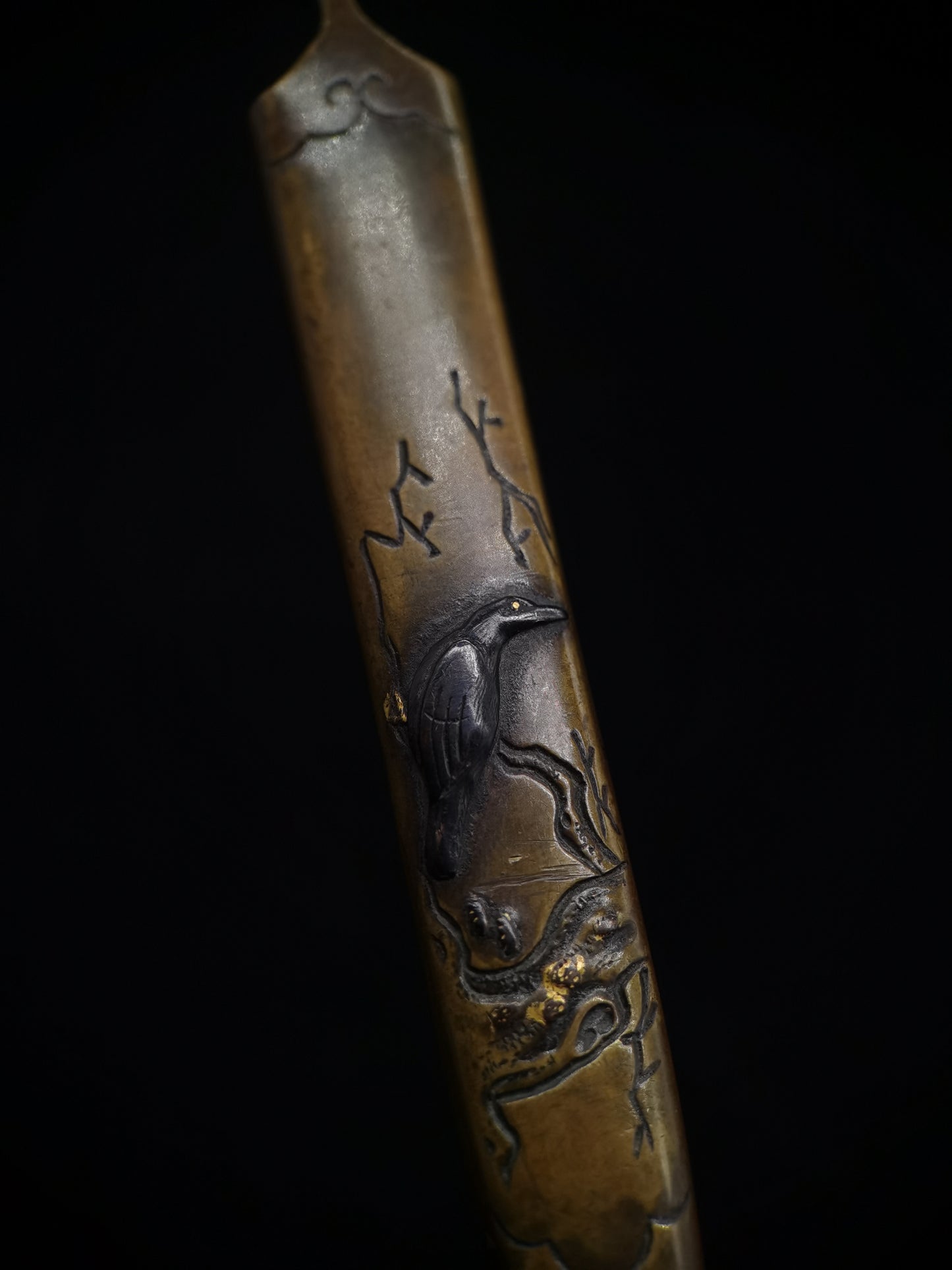 Japanese Little bird on the tree Kogia and  Kozuka for wakziashi and tanto Edo period antique D057