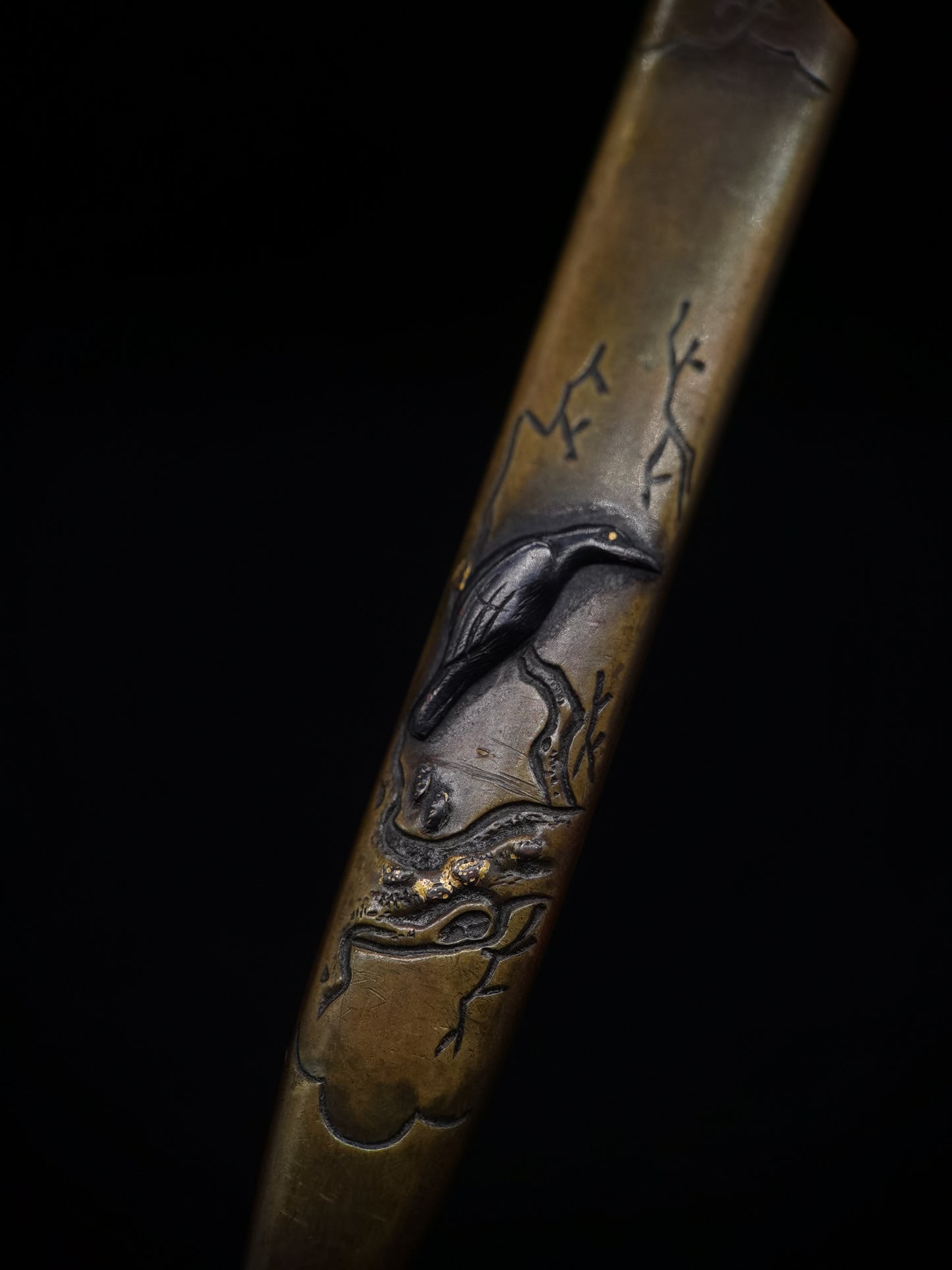 Japanese Little bird on the tree Kogia and  Kozuka for wakziashi and tanto Edo period antique D057