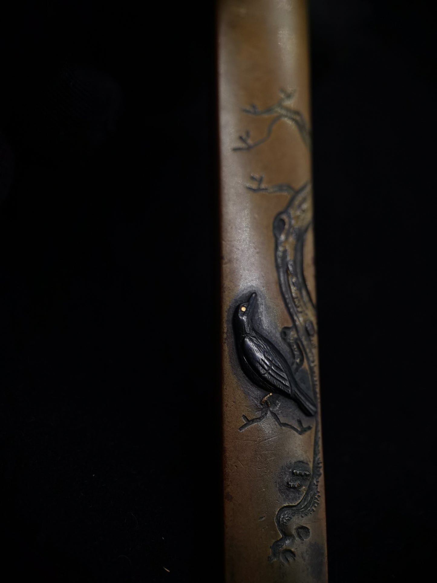 Japanese Little bird on the tree Kogia and  Kozuka for wakziashi and tanto Edo period antique D057