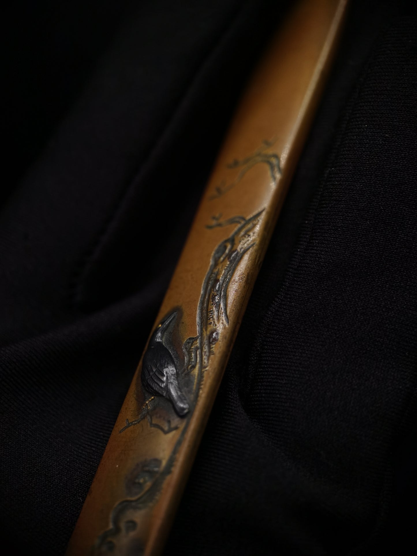 Japanese Little bird on the tree Kogia and  Kozuka for wakziashi and tanto Edo period antique D057