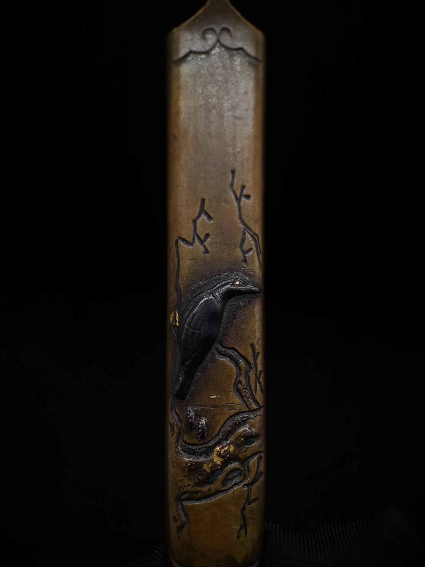 Japanese Little bird on the tree Kogia and  Kozuka for wakziashi and tanto Edo period antique D057