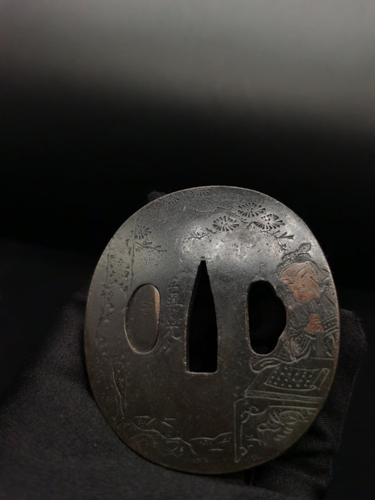 Japanese Type Three kingdoms Guan Yu Tsuba for Wakziashi and Tanto Edo Period Antique A055