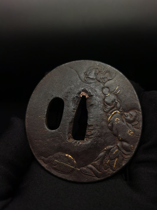 Japanese Type Fairchild and Horse Tsuba for Katana and Wakziashi Edo Period Antique A057