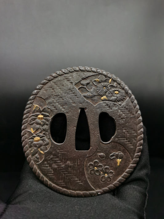 Japanese Five types of flowersTsuba for Katana and Wakziashi Edo Period Antique A086