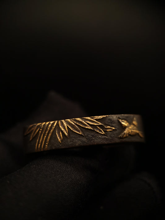 Japanese Birds Flying in Bamboo Grove Pattern Single Fuchi for Katana Wakziashi Edo Period Antique F061