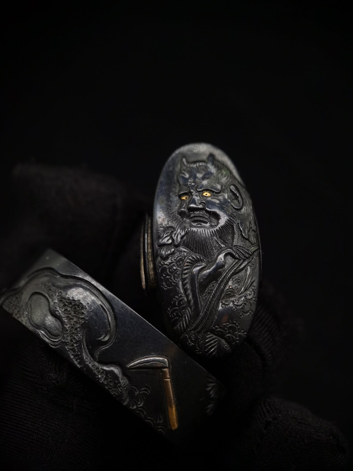 Japanese Holy Farmer Fuchi & Kashira for Katana and Wakziashi Edo Period Antique B048