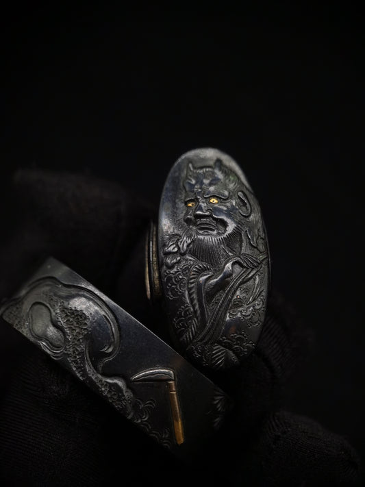 Japanese Holy Farmer Fuchi & Kashira for Katana and Wakziashi Edo Period Antique B048