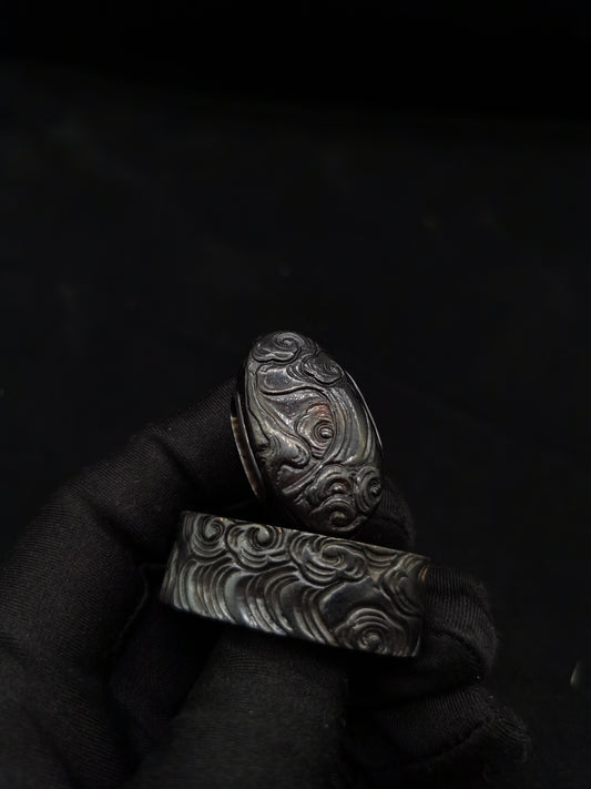 Japanese Type Big Size Cloud pattern Fuchi & Kashira for Wakziashi,Y124
