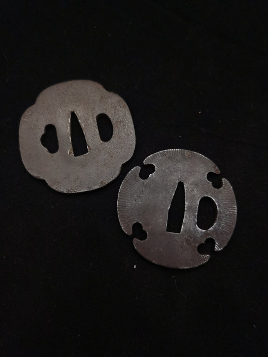Japanese Two iron plain Tsuba for Wakziashi Special offer Edo Period Antique A099