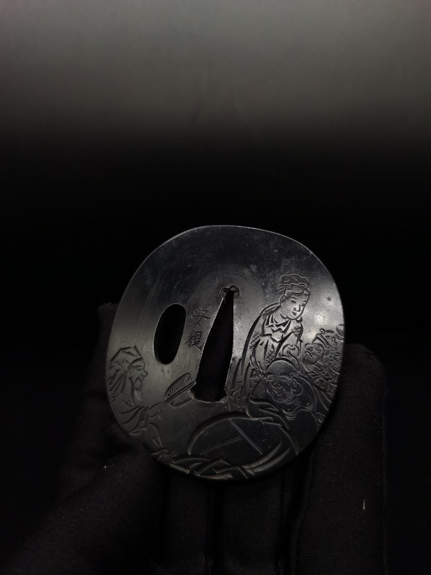 Japanese God of fortune Tsuba for Wakziashi and Tanto Edo Period A113