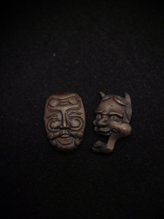 Japanese Type Noh Drama Mask Pattern Menuki for wakziashi Tanto, Y125
