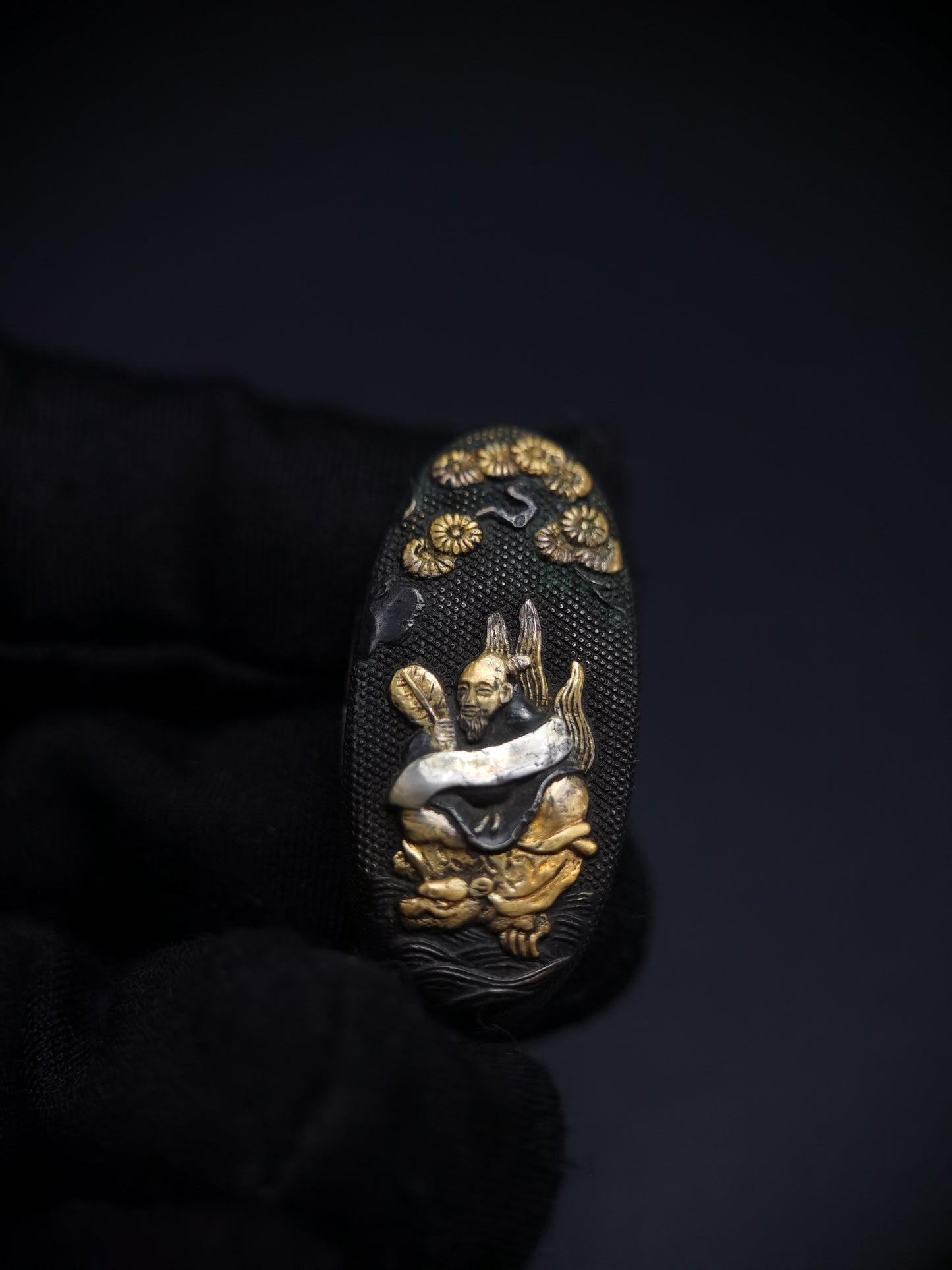 Japanese Crane Turtle Immortal Fuchi & Kashira for Katana and Wakziashi Edo Period B075