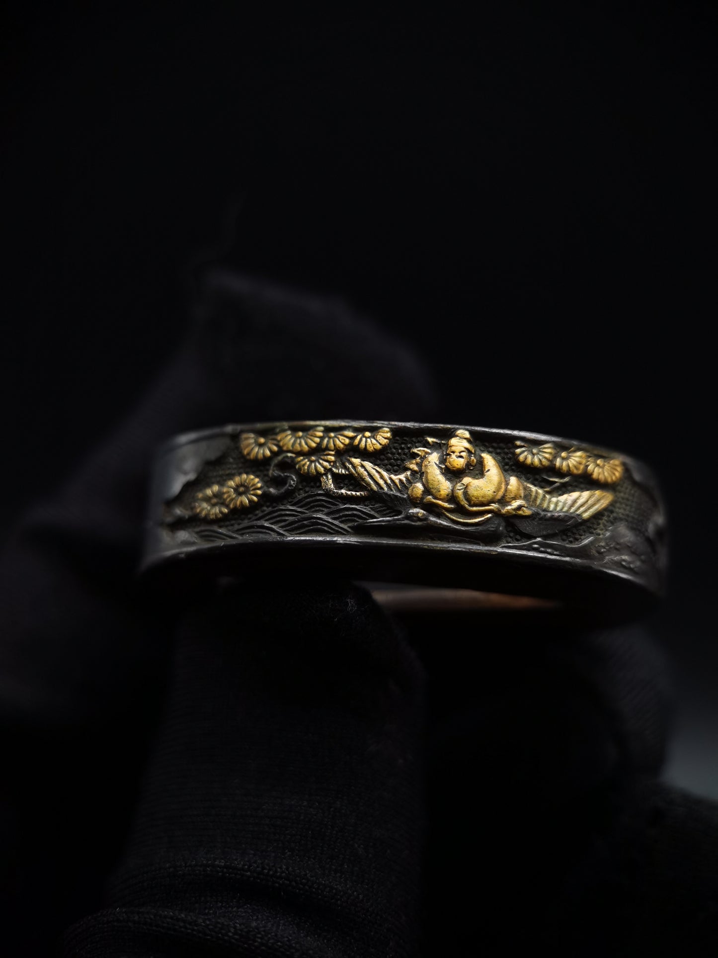 Japanese Crane Turtle Immortal Fuchi & Kashira for Katana and Wakziashi Edo Period B075