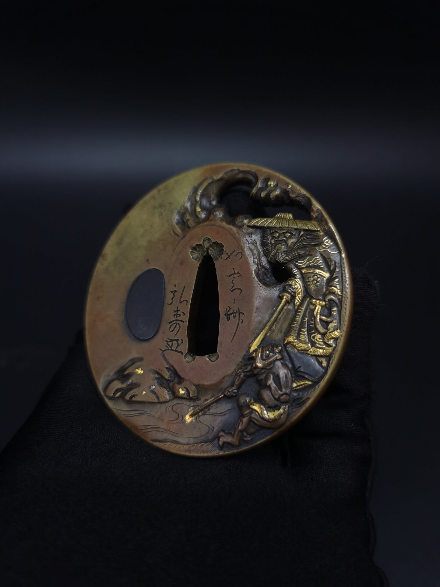 Japanese Immortal Zhong Kui and Little Ghost Tsuba for Wakzaishi Edo Period Antique A136