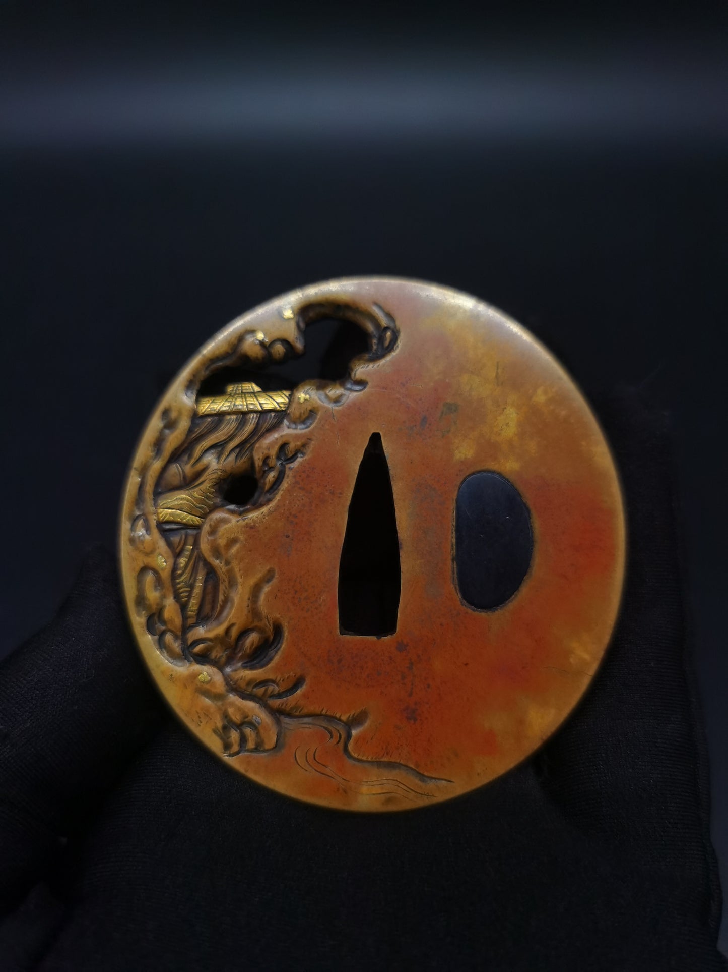 Japanese Immortal Zhong Kui and Little Ghost Tsuba for Wakzaishi Edo Period Antique A136
