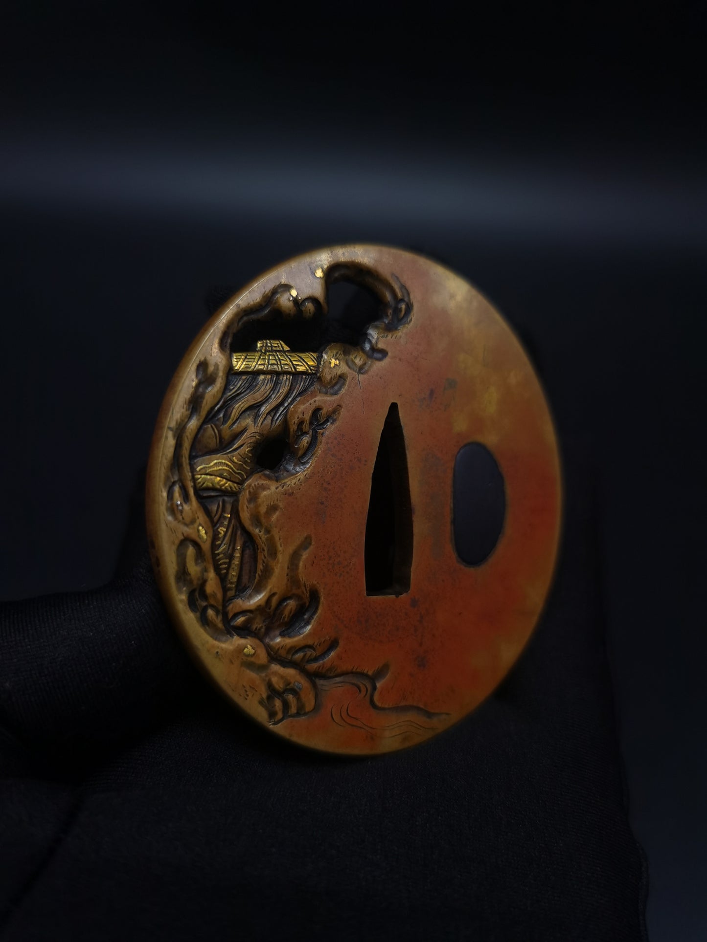 Japanese Immortal Zhong Kui and Little Ghost Tsuba for Wakzaishi Edo Period Antique A136