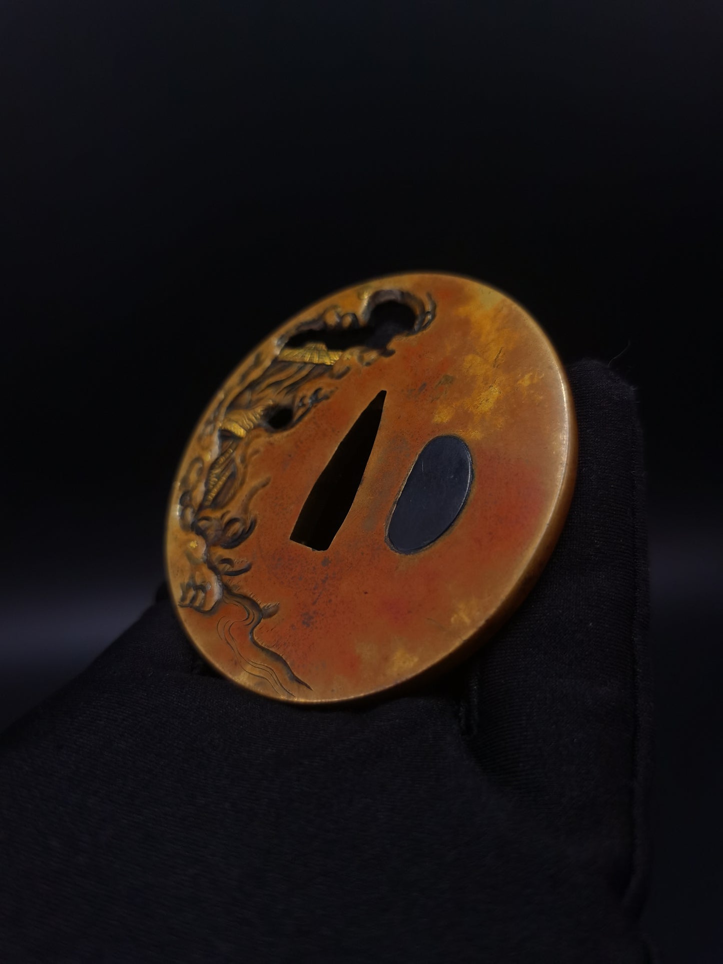 Japanese Immortal Zhong Kui and Little Ghost Tsuba for Wakzaishi Edo Period Antique A136