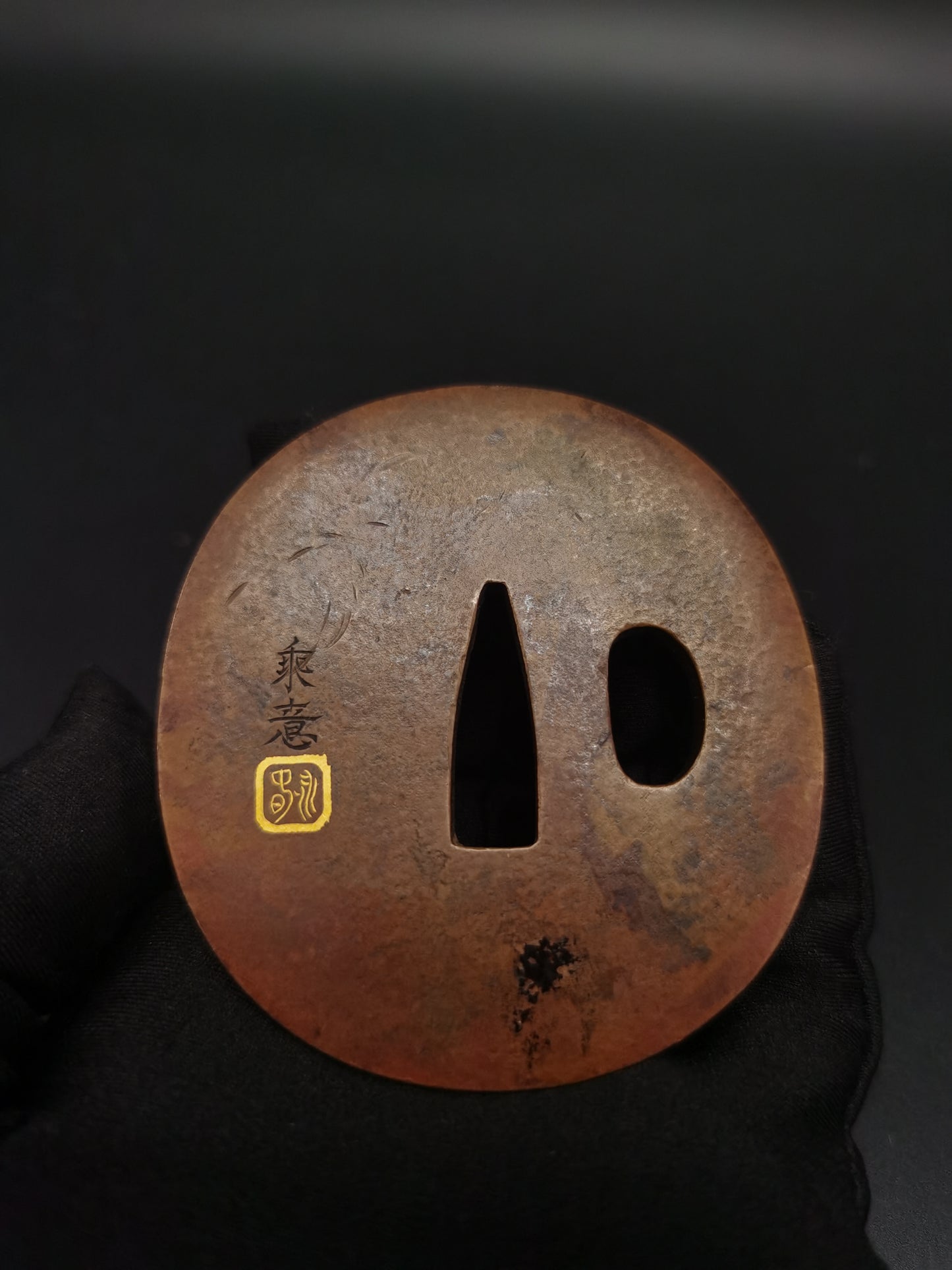 Japanese Immortal Zhong Kui and Little Ghost Pattern Tsuba for Wakzaishi Edo Period Antique A137
