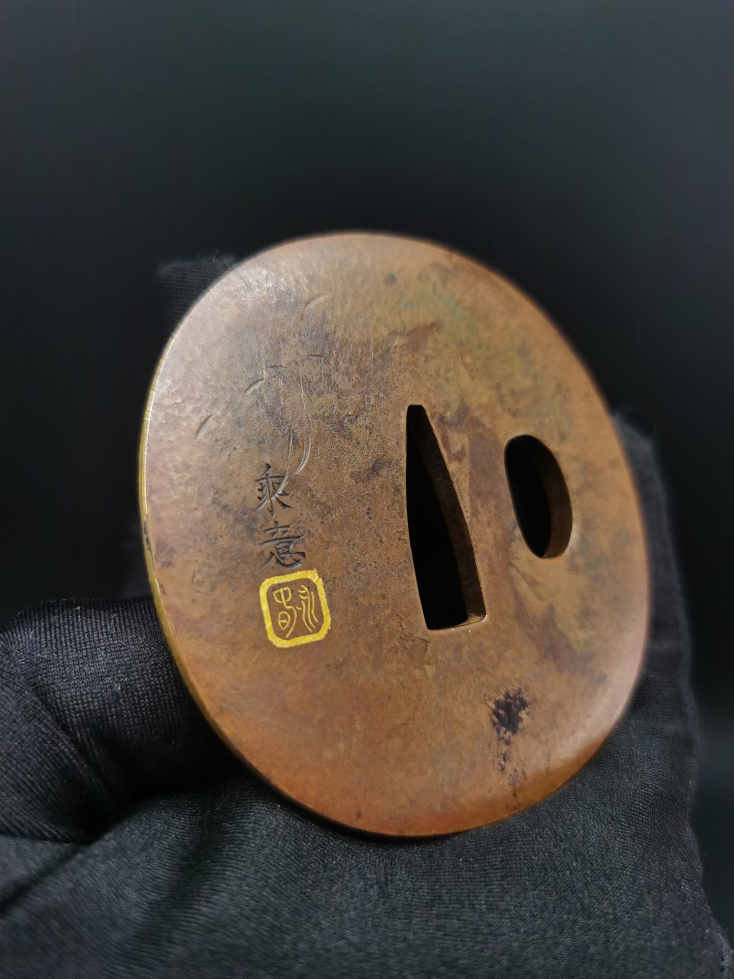 Japanese Immortal Zhong Kui and Little Ghost Pattern Tsuba for Wakzaishi Edo Period Antique A137