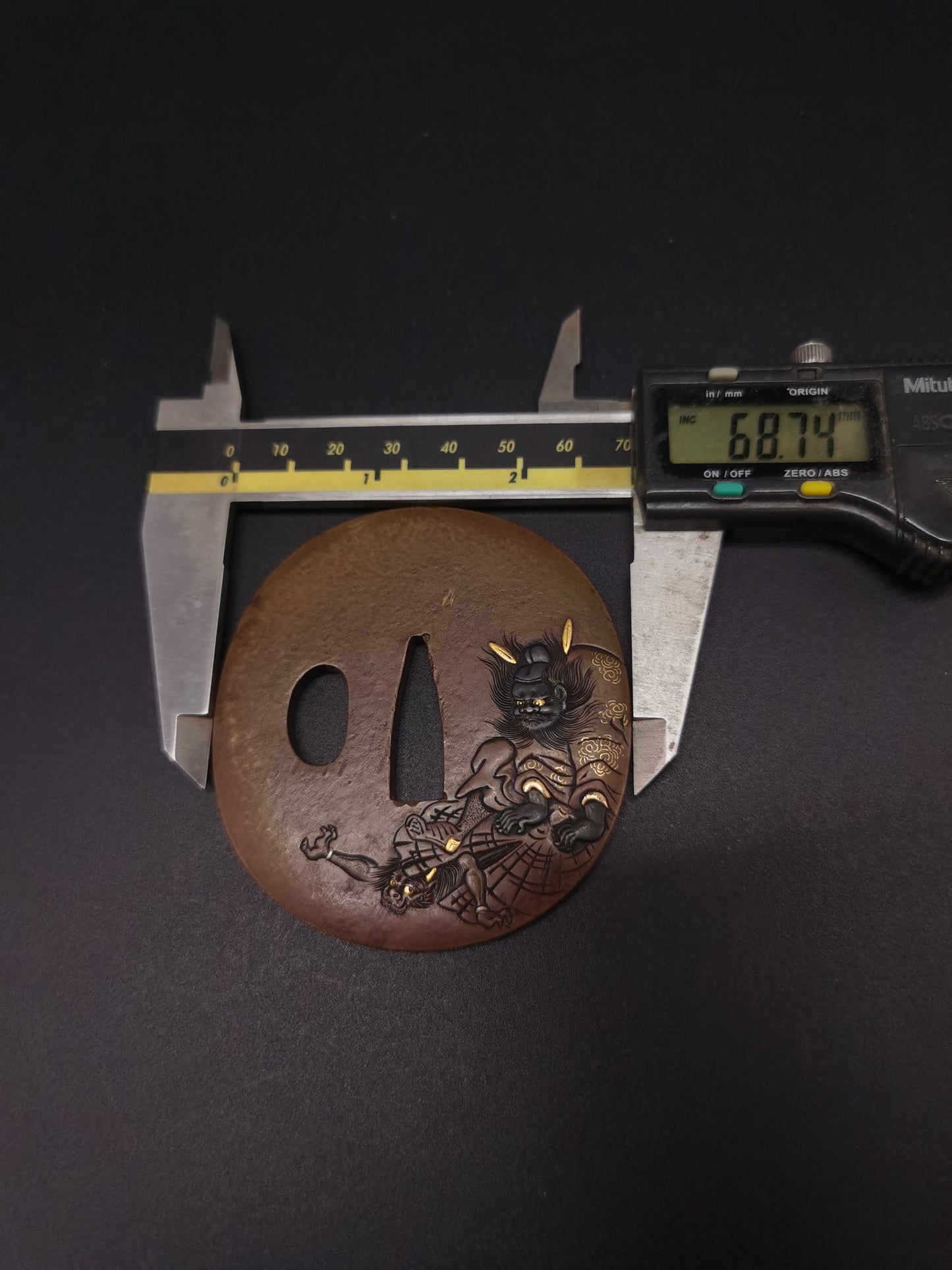 Japanese Immortal Zhong Kui and Little Ghost Pattern Tsuba for Wakzaishi Edo Period Antique A137