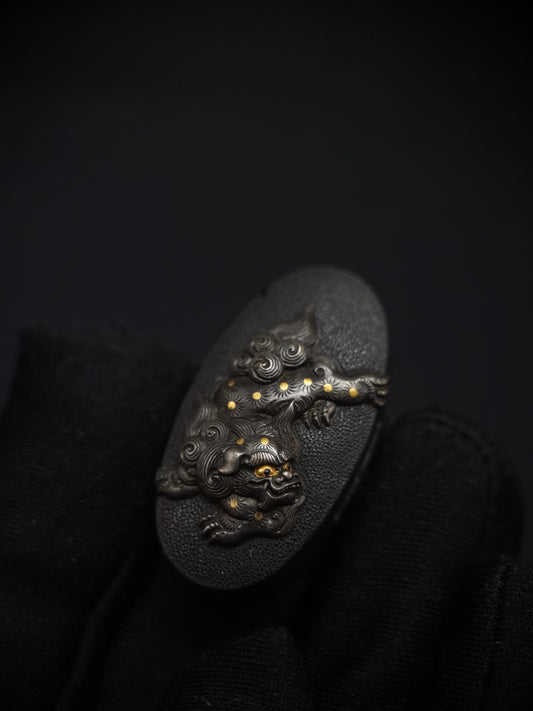 Japanese Lion Dog Pattern Single Kashira for Katana Wakziashi Edo Period Antique G032
