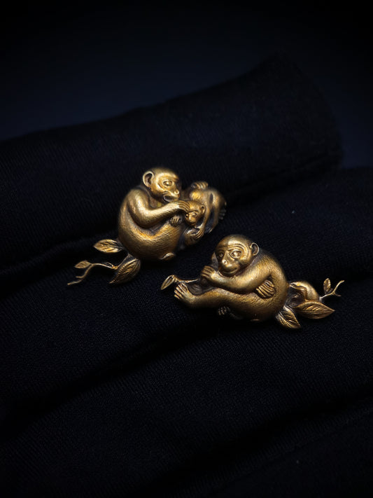 Japanese Type Parent child Golden Monkey Menuki for wakziashi and Tanto, Y149
