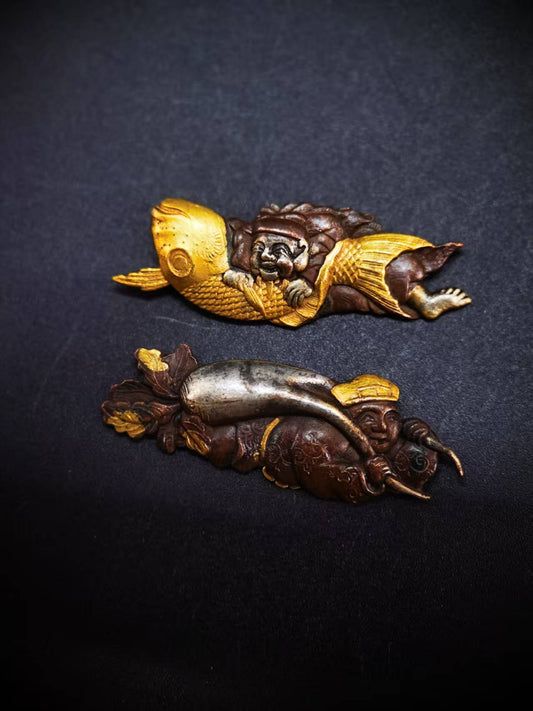 Japanese God of fortune Menuki for Katana Wakziashi and Tanto Edo Period Antique C065