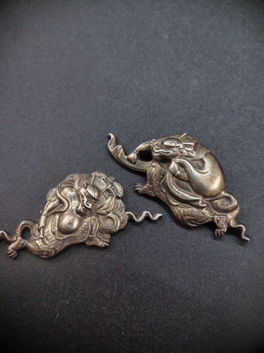 Japanese Type Pure Silver Wind Thunder God Menuki for Katana wakziashi, Y171