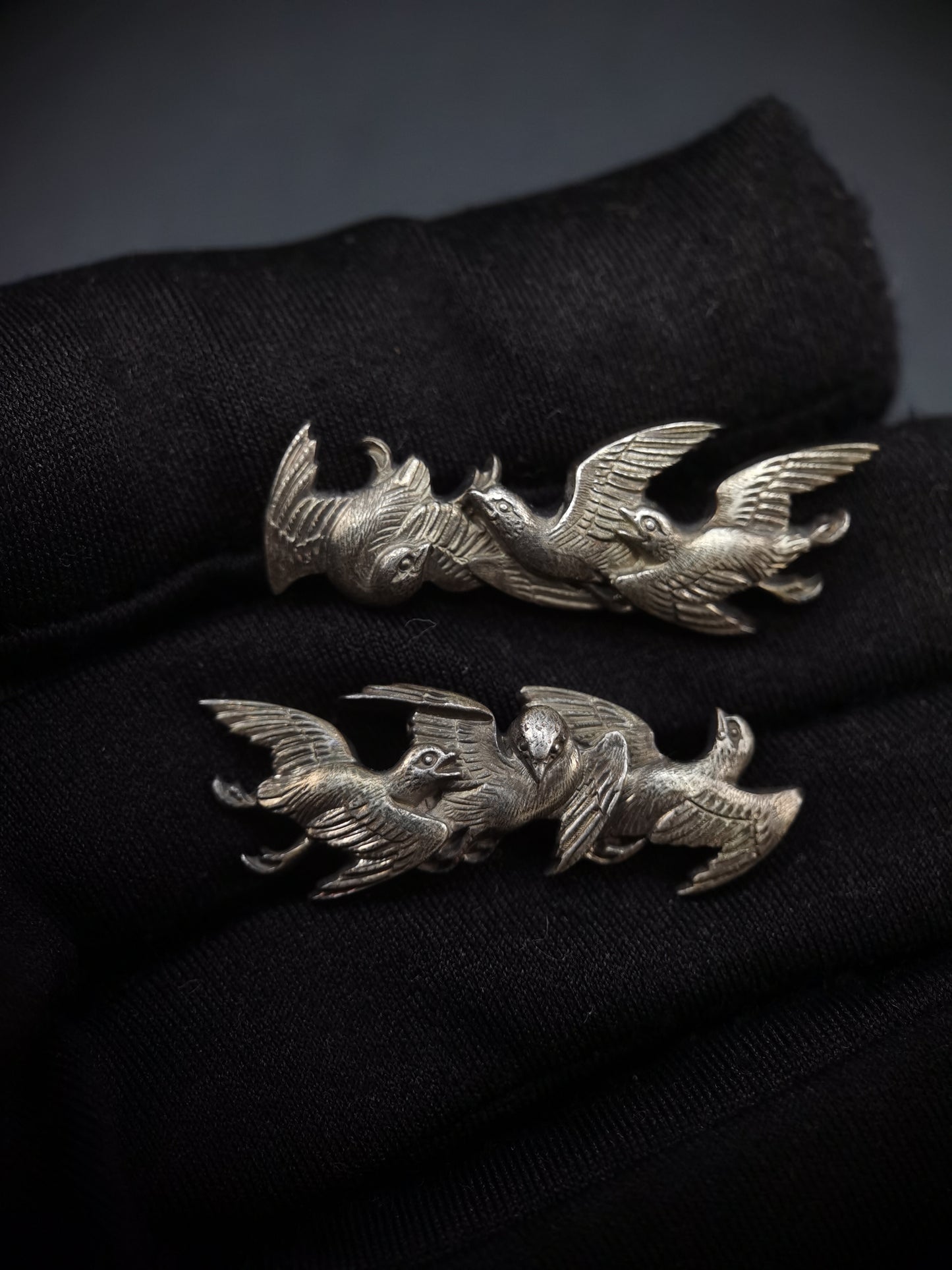 Japanese Type Pure Silver Three Little Birds Menuki for Katana and wakziashi, Y172