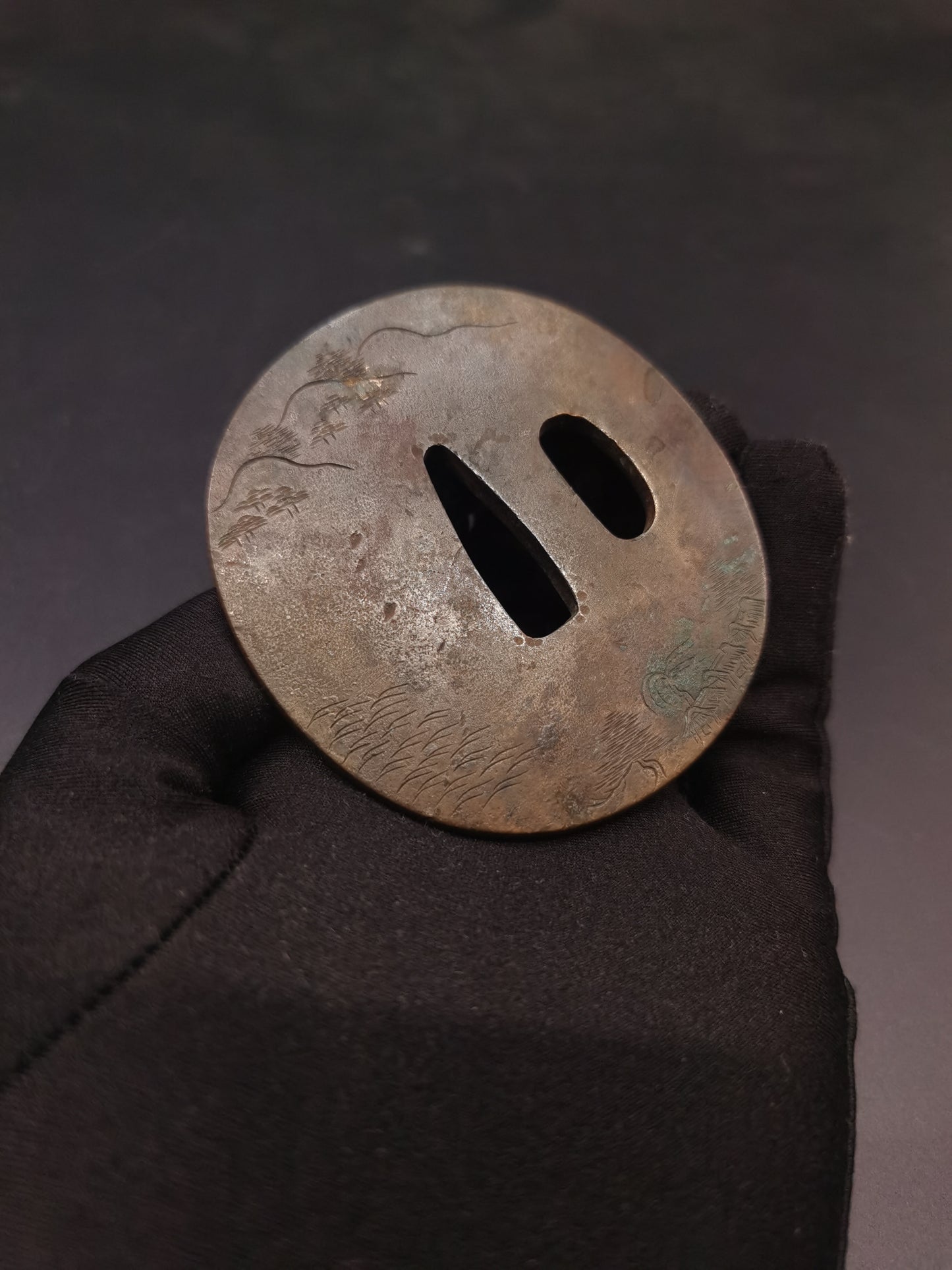 Japanese Landscape Tsuba for Katana and Wakziashi Edo Period Antique A217