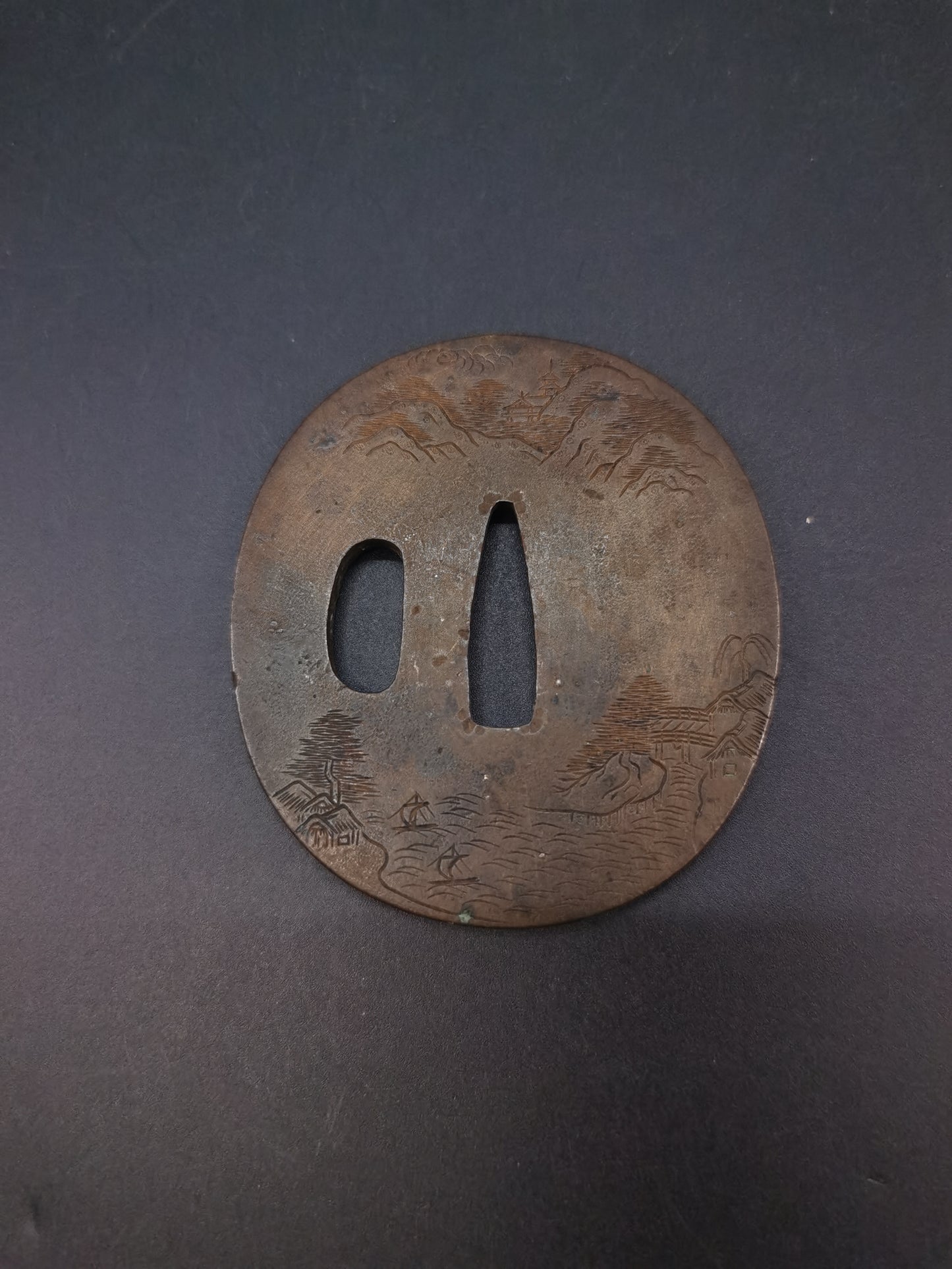 Japanese Landscape Tsuba for Katana and Wakziashi Edo Period Antique A217