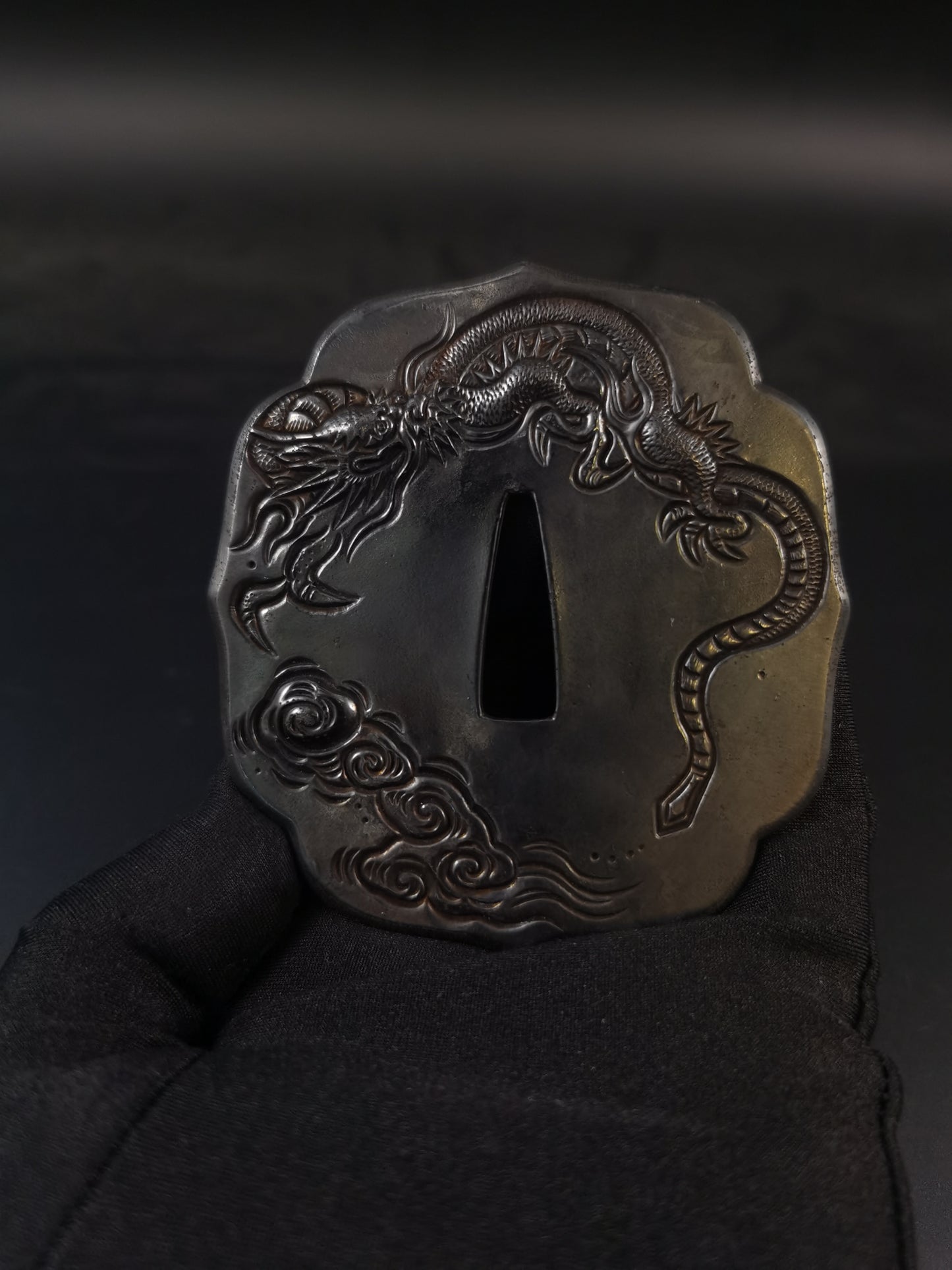 Japanese Type Cloud Dragon Pattern Tsuba for Tachi and Hand-Tachi, Y164