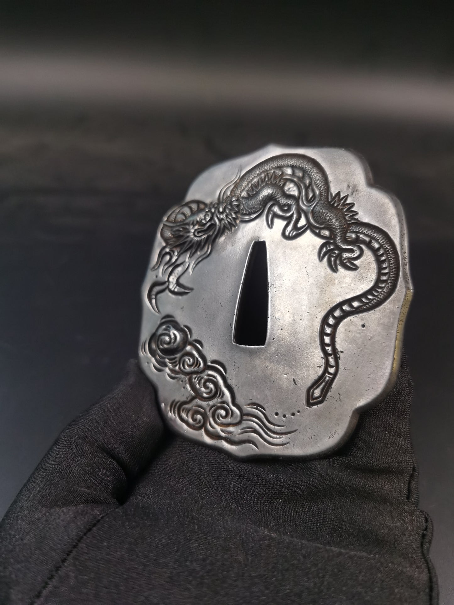 Japanese Type Cloud Dragon Pattern Tsuba for Tachi and Hand-Tachi, Y164
