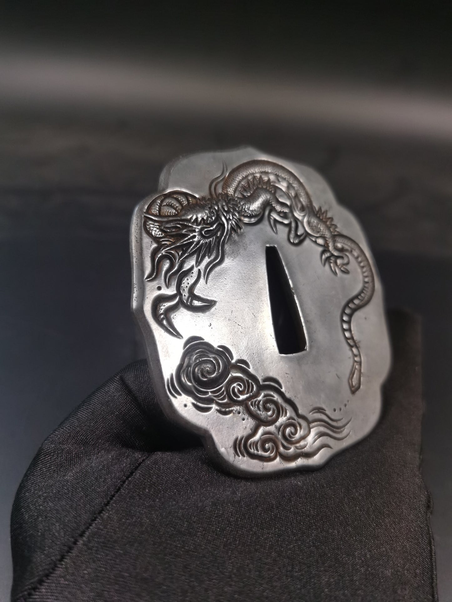 Japanese Type Cloud Dragon Pattern Tsuba for Tachi and Hand-Tachi, Y164